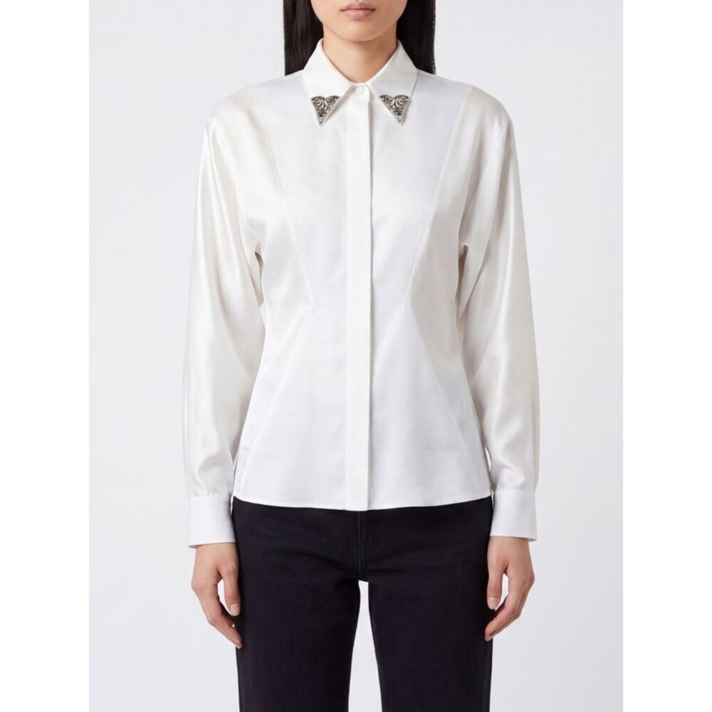 Versace Women Jewel Collar Cotton Shirt Versace With Rhinestone Embroidery